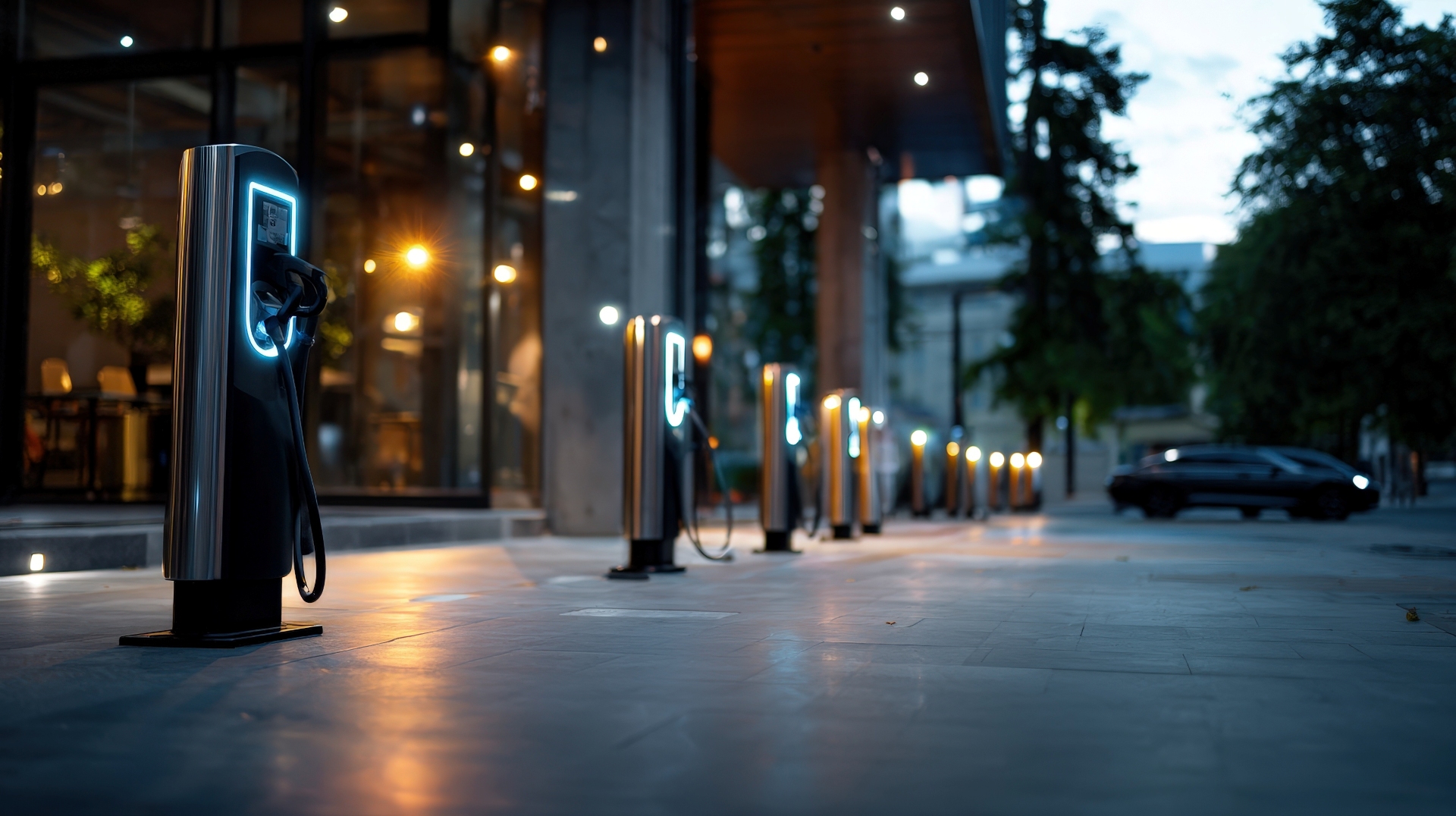 E-Ladestation bei Nacht - urbane Ladeinfrastruktur für Elektromobilität